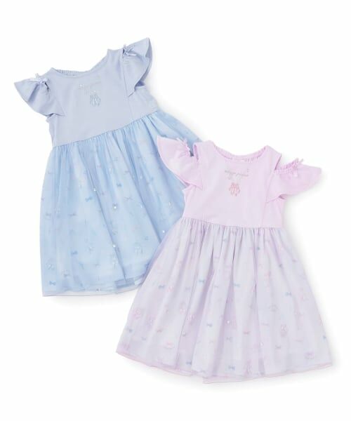 mezzo piano / メゾピアノ ミニ丈・ひざ丈ワンピース | バレエ総柄　チュールドッキングワンピース | 詳細11