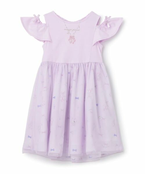 mezzo piano / メゾピアノ ミニ丈・ひざ丈ワンピース | バレエ総柄　チュールドッキングワンピース（ピンク）