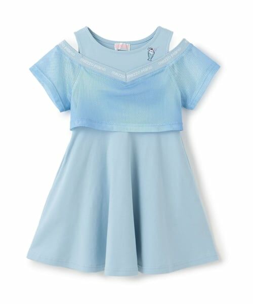 mezzo piano / メゾピアノ ミニ丈・ひざ丈ワンピース | メッシュ　ドッキングワンピース（サックス）