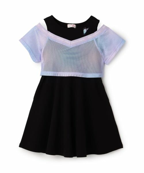 mezzo piano / メゾピアノ ミニ丈・ひざ丈ワンピース | メッシュ　ドッキングワンピース（黒）