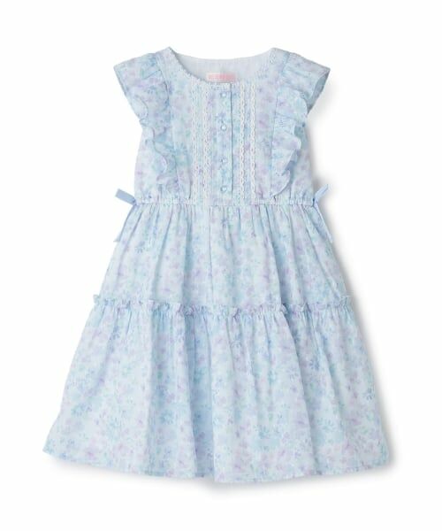 mezzo piano / メゾピアノ ミニ丈・ひざ丈ワンピース | 水彩花柄ワンピース（サックス）