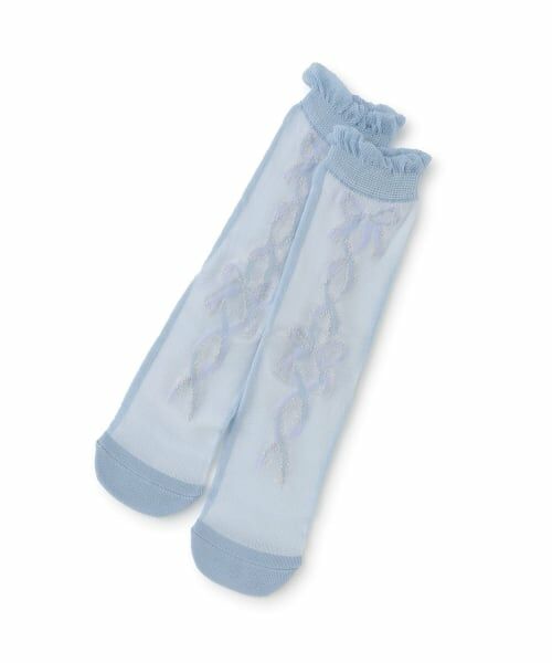 mezzo piano / メゾピアノ ソックス | レースアップリボン　透かし柄ソックス（サックス）