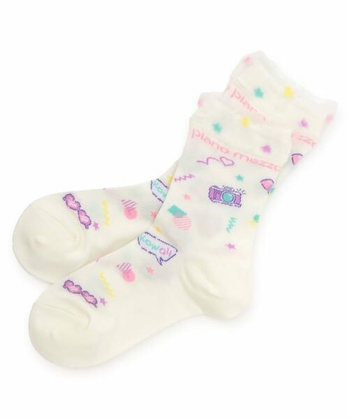 mezzo piano / メゾピアノ ソックス | ファンシーポップ柄　クルーソックス【日本製】（白）