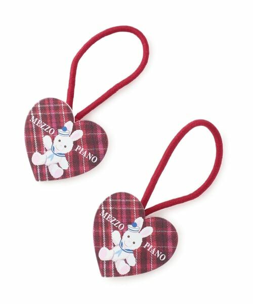 mezzo piano / メゾピアノ ヘアゴム・シュシュ | 動物ハートチェック　ヘアポニー2個セット（赤）