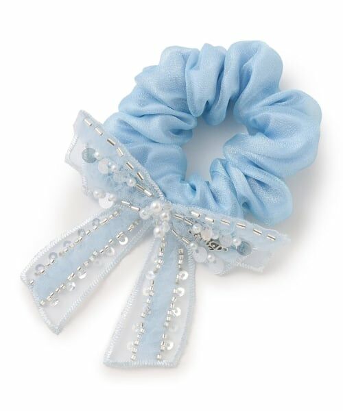 mezzo piano / メゾピアノ ヘアゴム・シュシュ | キラキラリボン　シュシュ【日本製】（サックス）