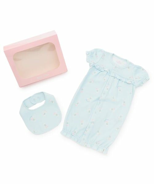 mezzo piano / メゾピアノ ロンパース | 【BOX付】動物柄半袖2wayオール＆スタイセット（エメラルド グリーン）