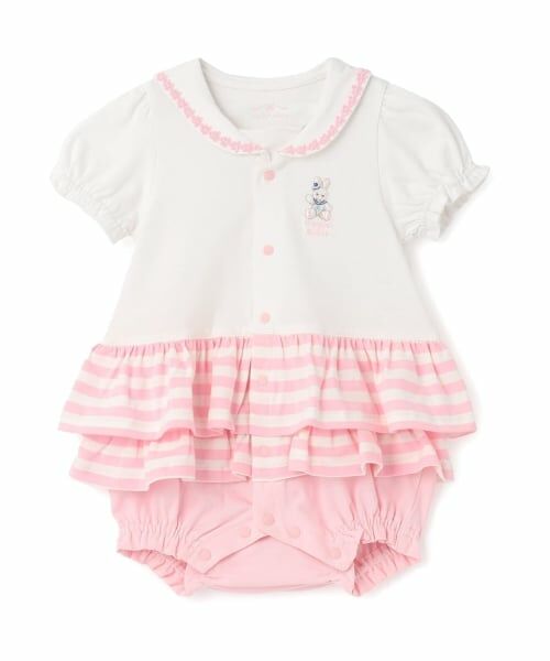 mezzo piano / メゾピアノ ロンパース | セーラーカラー　スカート半袖ロンパース（ライト ピンク）