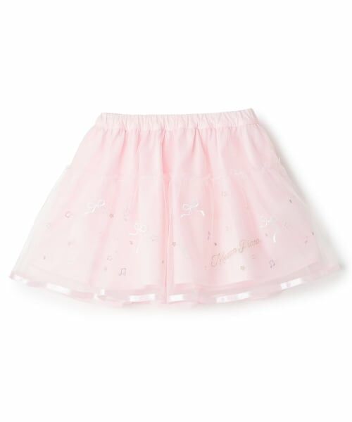 mezzo piano / メゾピアノ ミニ・ひざ丈スカート | 音符刺しゅう　チュールスカート（ピンク）