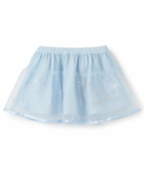 mezzo piano / メゾピアノ ミニ・ひざ丈スカート | 音符刺しゅう　チュールスカート（ライト ブルー）