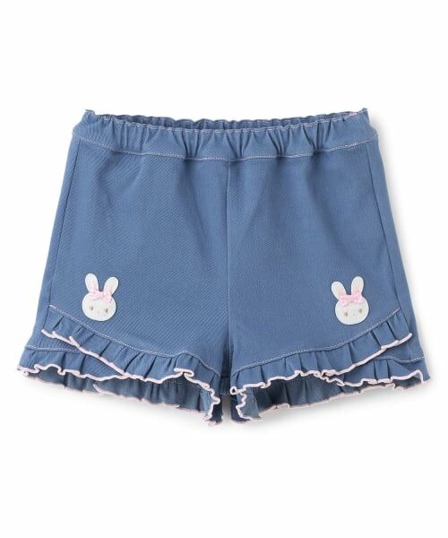 mezzo piano / メゾピアノ ショート・ハーフ・半端丈パンツ | うさぎ刺しゅう　ショートパンツ（ブルー）