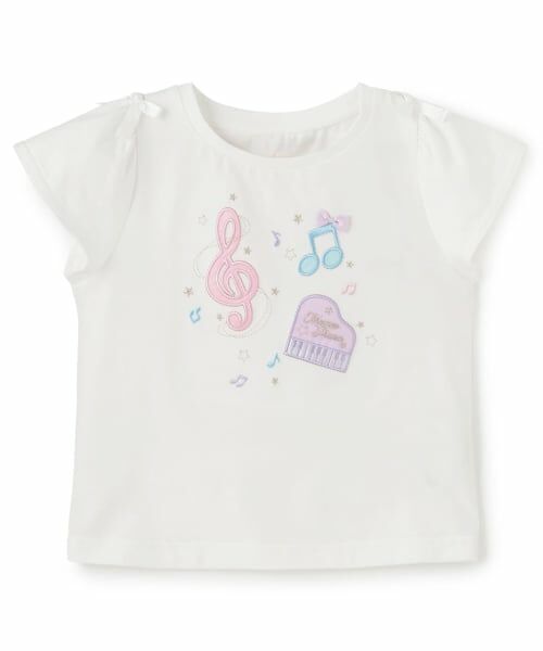mezzo piano / メゾピアノ Tシャツ | 音符刺繍　半袖Tシャツ（オフ ホワイト）