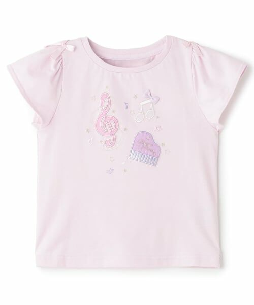 mezzo piano / メゾピアノ Tシャツ | 音符刺繍　半袖Tシャツ（ピンク）