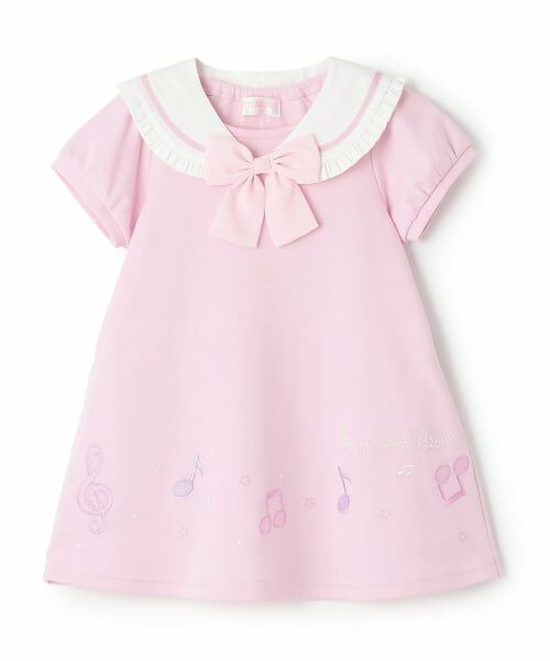 mezzo piano / メゾピアノ ミニ丈・ひざ丈ワンピース | 音符刺しゅう セーラー衿つき ワンピース(ピンク)