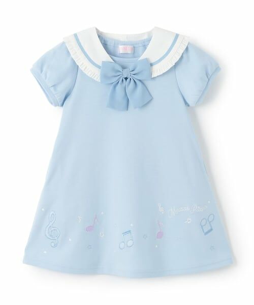 mezzo piano / メゾピアノ ミニ丈・ひざ丈ワンピース | 音符刺しゅう セーラー衿つき ワンピース(ライト ブルー)