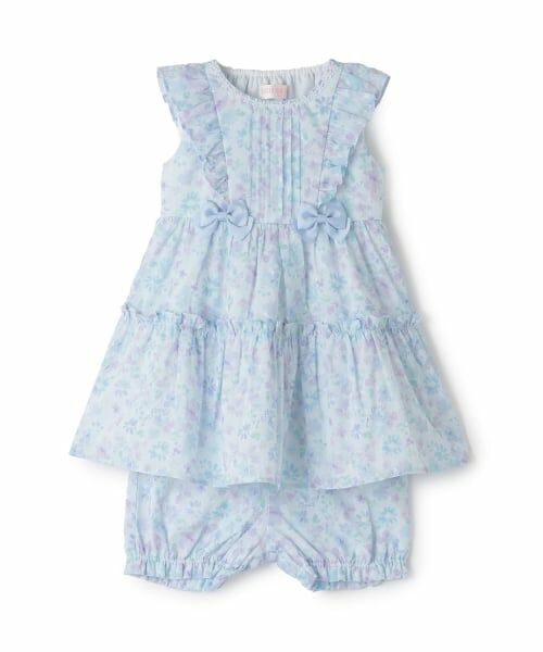 mezzo piano / メゾピアノ ベビー・キッズウエア | 水彩花柄ワンピース＆ブルマセット（サックス）