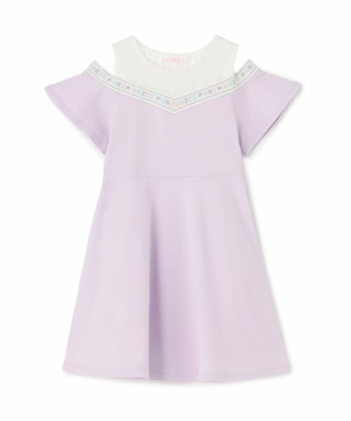 mezzo piano / メゾピアノ ミニ丈・ひざ丈ワンピース | 【人気商品再入荷】【直営店で取り扱い無し】ロゴライン　カットワンピース（ラベンダー）