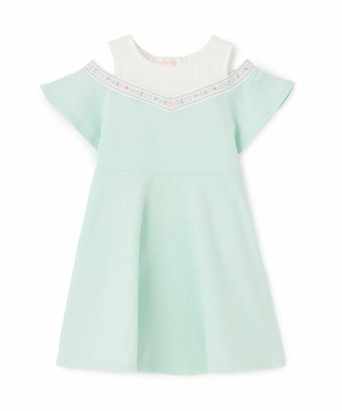 mezzo piano / メゾピアノ ミニ丈・ひざ丈ワンピース | 【人気商品再入荷】【直営店で取り扱い無し】ロゴライン　カットワンピース（ミント）