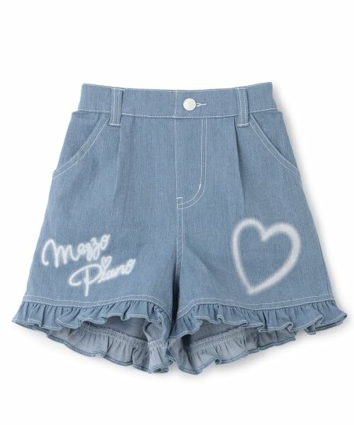 mezzo piano / メゾピアノ ショート・ハーフ・半端丈パンツ | 【人気商品再入荷】【直営店で取り扱い無し】ハートペイントデニム　ショートパンツ（サックス）