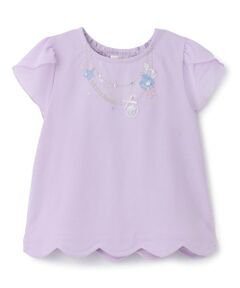 mezzo piano / メゾピアノ Tシャツ | 【人気商品再入荷】【直営店で取り扱い無し】シェルネックレス刺しゅう　裾スカラップTシャツ