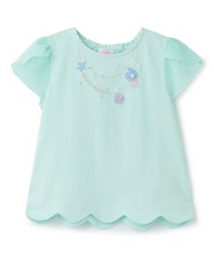 mezzo piano / メゾピアノ Tシャツ | 【人気商品再入荷】【直営店で取り扱い無し】シェルネックレス刺しゅう　裾スカラップTシャツ