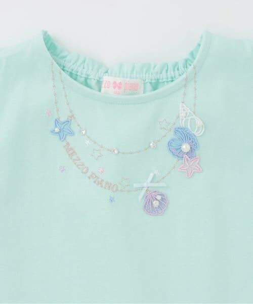 mezzo piano / メゾピアノ Tシャツ | 【人気商品再入荷】【直営店で取り扱い無し】シェルネックレス刺しゅう　裾スカラップTシャツ | 詳細2