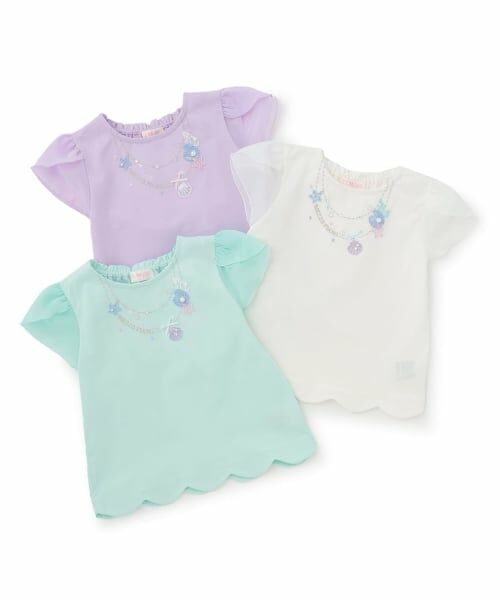 mezzo piano / メゾピアノ Tシャツ | 【人気商品再入荷】【直営店で取り扱い無し】シェルネックレス刺しゅう　裾スカラップTシャツ | 詳細7