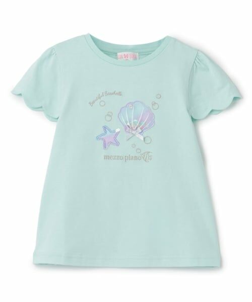 mezzo piano / メゾピアノ Tシャツ | 【人気商品再入荷】【直営店で取り扱い無し】シェルアップリケ パフスリーブTシャツ(ミント)