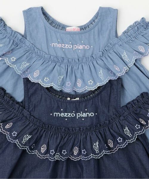 mezzo piano / メゾピアノ ミニ丈・ひざ丈ワンピース | カットワーク刺しゅう 2way肩開きデニムワンピース | 詳細2