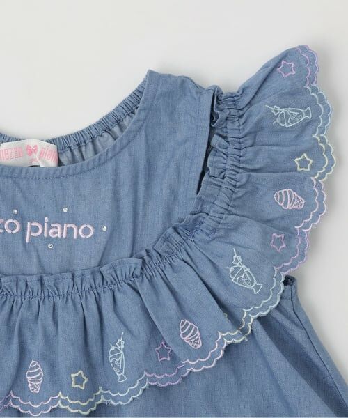 mezzo piano / メゾピアノ ミニ丈・ひざ丈ワンピース | カットワーク刺しゅう 2way肩開きデニムワンピース | 詳細5