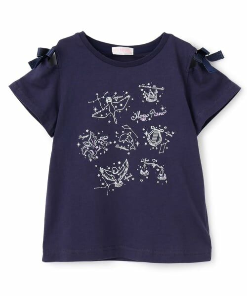 mezzo piano / メゾピアノ Tシャツ | 蓄光プリント 星座 半袖Tシャツ(紺)