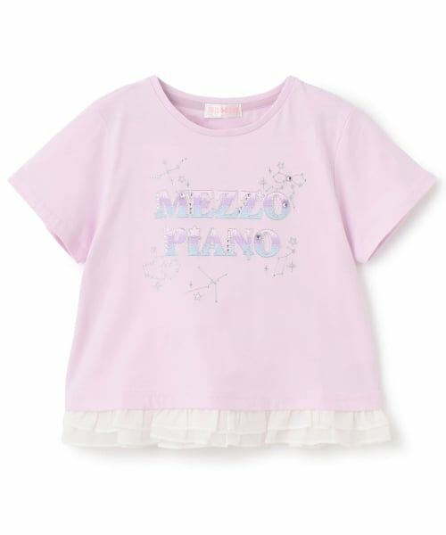 mezzo piano / メゾピアノ Tシャツ | キラキラ星座ロゴ 半袖Tシャツ(ピンク)