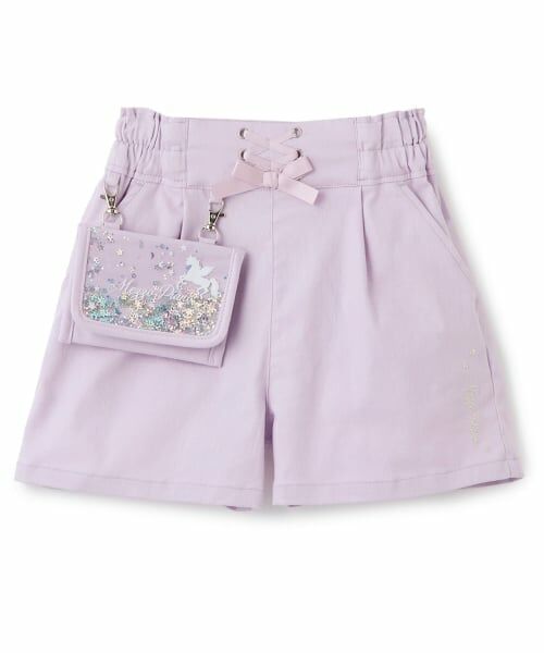 mezzo piano / メゾピアノ ショート・ハーフ・半端丈パンツ | 【人気商品再入荷】【直営店で取り扱い無し】キラキラ移動ポケットつき　ショートパンツ（ラベンダー）