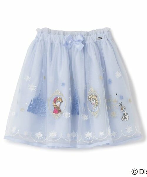 mezzo piano / メゾピアノ ミニ・ひざ丈スカート | 『アナと雪の女王』チュール刺繍スカート【接触冷感】（サックス）
