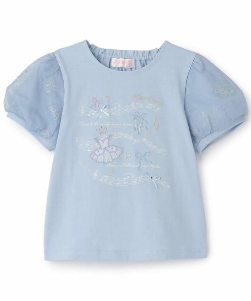 mezzo piano / メゾピアノ Tシャツ | バレエ&音符 パフスリーブTシャツ(サックス)