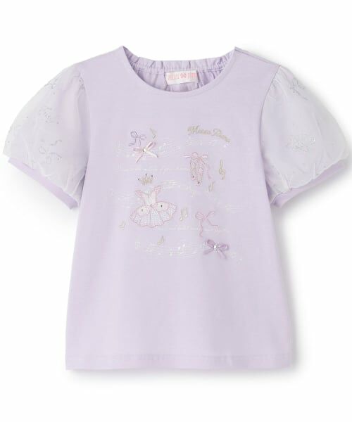 mezzo piano / メゾピアノ Tシャツ | バレエ&音符 パフスリーブTシャツ(ラベンダー)