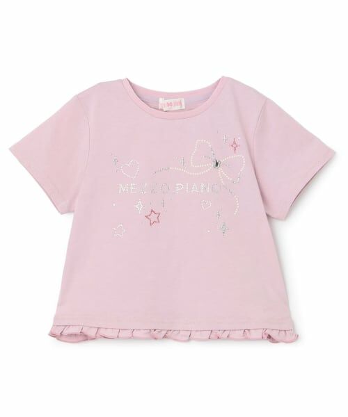 mezzo piano / メゾピアノ Tシャツ | キラキラモチーフロゴ 半袖Tシャツ(ピンク)