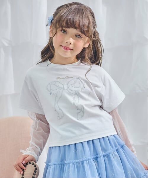 mezzo piano / メゾピアノ Tシャツ | 袖ラメチュール 2wayTシャツ(オフ ホワイト)