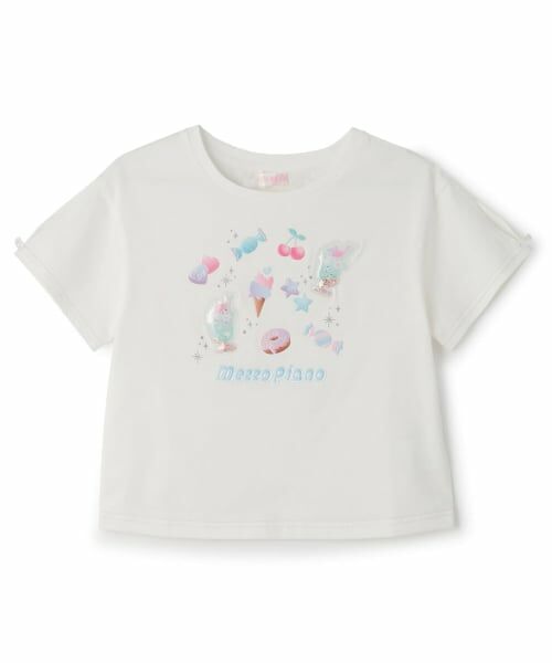 mezzo piano / メゾピアノ Tシャツ | ちゅるかわシール 半袖Tシャツ(オフ ホワイト)