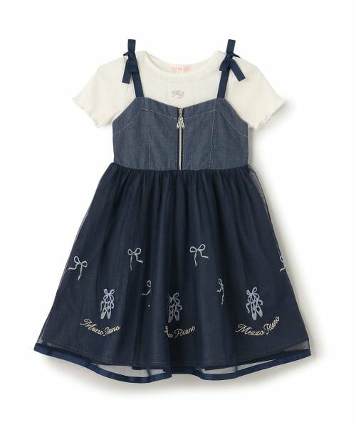 mezzo piano / メゾピアノ ブルゾン | バレエ刺しゅうキャミワンピース&半袖Tシャツセット(紺)