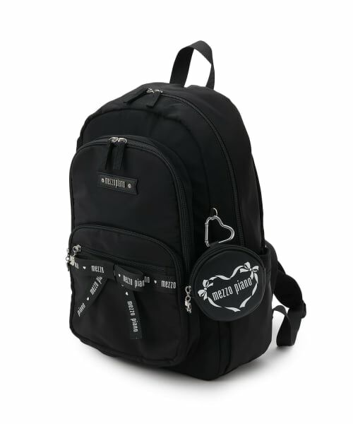 mezzo piano / メゾピアノ リュック・バックパック | ポーチ付ロゴリボンリュック大　容量約23L（黒）