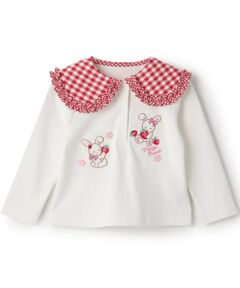 mezzo piano / メゾピアノ Tシャツ | レトロウサギ　ビッグカラー長袖Tシャツ