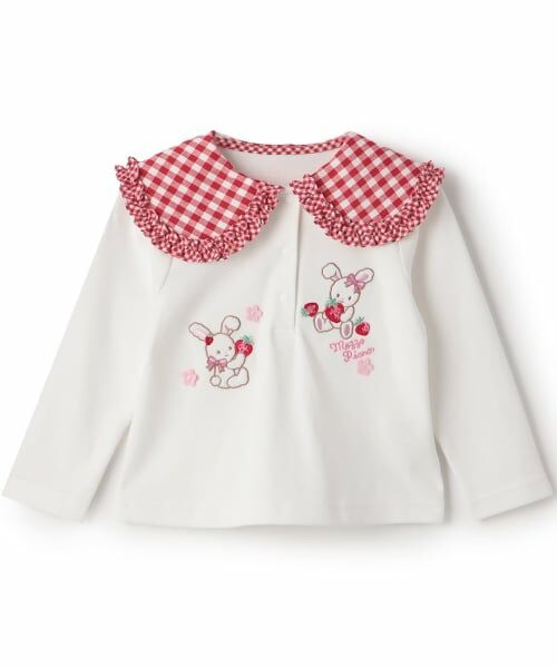 mezzo piano / メゾピアノ Tシャツ | レトロウサギ　ビッグカラー長袖Tシャツ（オフ ホワイト）