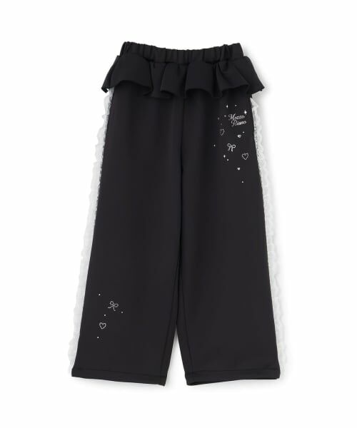 mezzo piano / メゾピアノ その他パンツ | ペプラムフリルつき　サイドレースジャージ　ロングパンツ（黒）