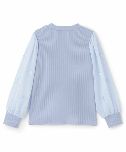 mezzo piano / メゾピアノ Tシャツ | 音符ネックレス刺しゅう 袖シフォン テレコTシャツ | 詳細1