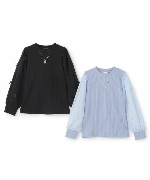mezzo piano / メゾピアノ Tシャツ | 音符ネックレス刺しゅう 袖シフォン テレコTシャツ | 詳細7