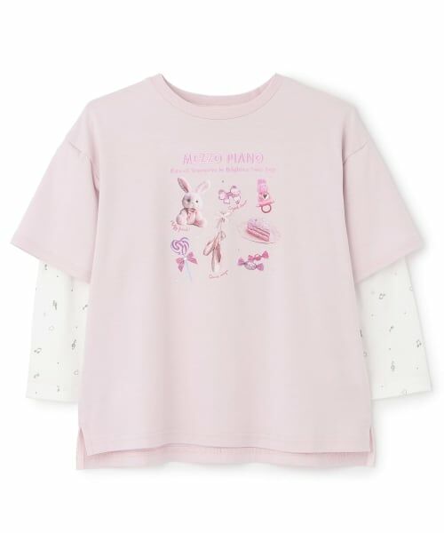 mezzo piano / メゾピアノ Tシャツ | モチーフ 袖2wayTシャツ(ピンク)