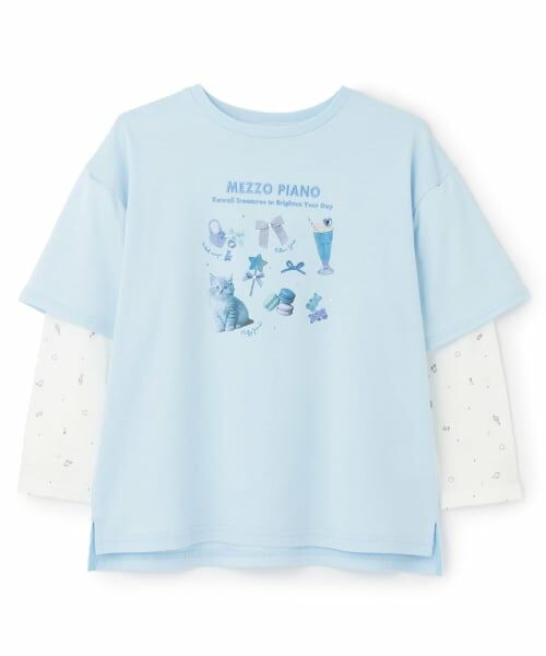 mezzo piano / メゾピアノ Tシャツ | モチーフ 袖2wayTシャツ(サックス)