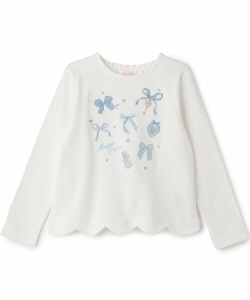 mezzo piano / メゾピアノ Tシャツ | リボン&アリスモチーフ 長袖Tシャツ(オフ ホワイト)