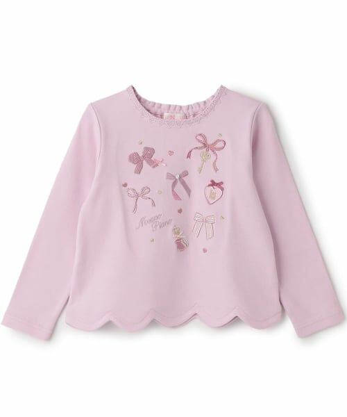 mezzo piano / メゾピアノ Tシャツ | リボン&アリスモチーフ 長袖Tシャツ(ピンク)