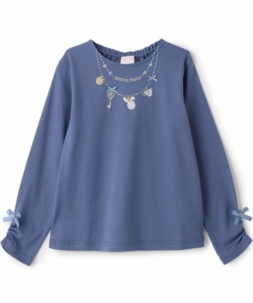 mezzo piano / メゾピアノ Tシャツ | アリスネックレス刺しゅう 長袖Tシャツ(ディープ ブルー)